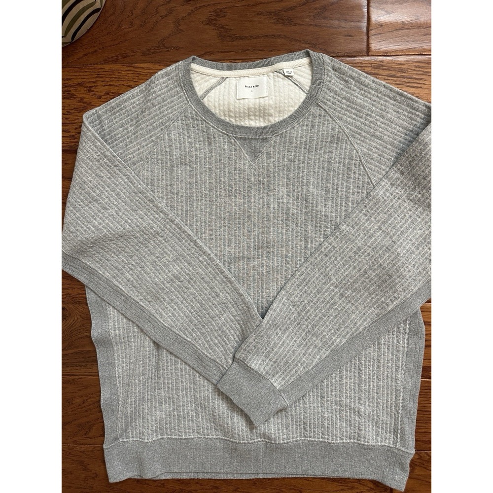 Billy Reid Mens Long Sleeve Quilted Gray Crew Neck Sweatshirt Pullover Size L